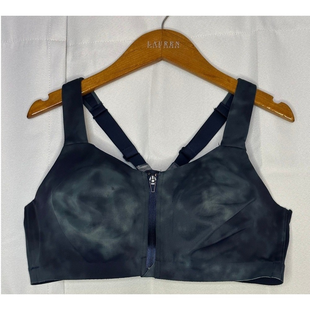 Victoria's Secret Knockout Front Zip Sports Bra 38D Navy Tie Dye High Impact